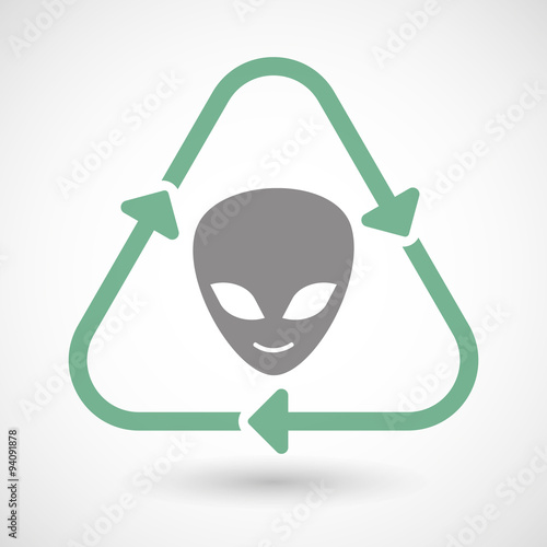 Line art recycle sign icon with an alien face