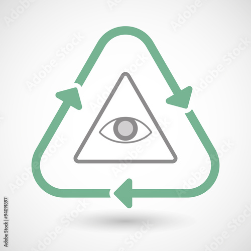 Line art recycle sign icon with an all seeing eye