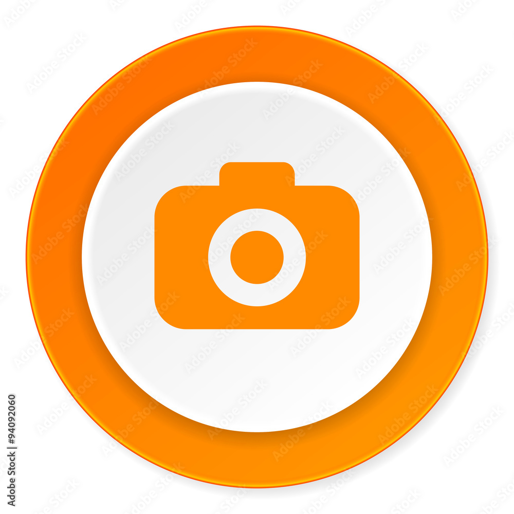 photo camera orange circle 3d modern design flat icon on white background photo camera orange circle 3d modern design flat icon on white background