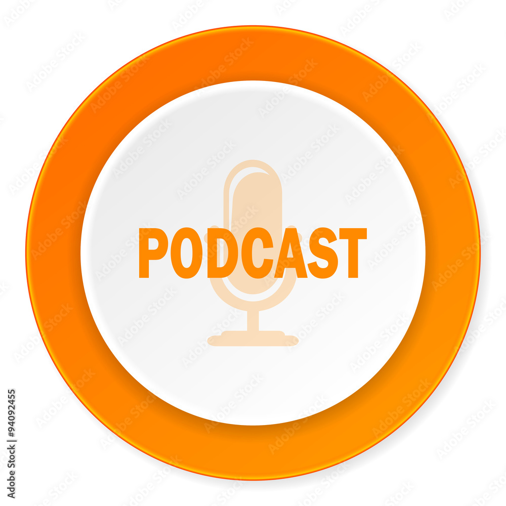 podcast orange circle 3d modern design flat icon on white background podcast orange circle 3d modern design flat icon on white background