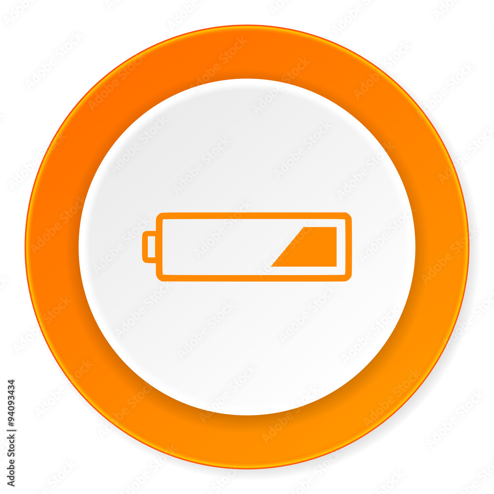 battery orange circle 3d modern design flat icon on white background battery orange circle 3d modern design flat icon on white background