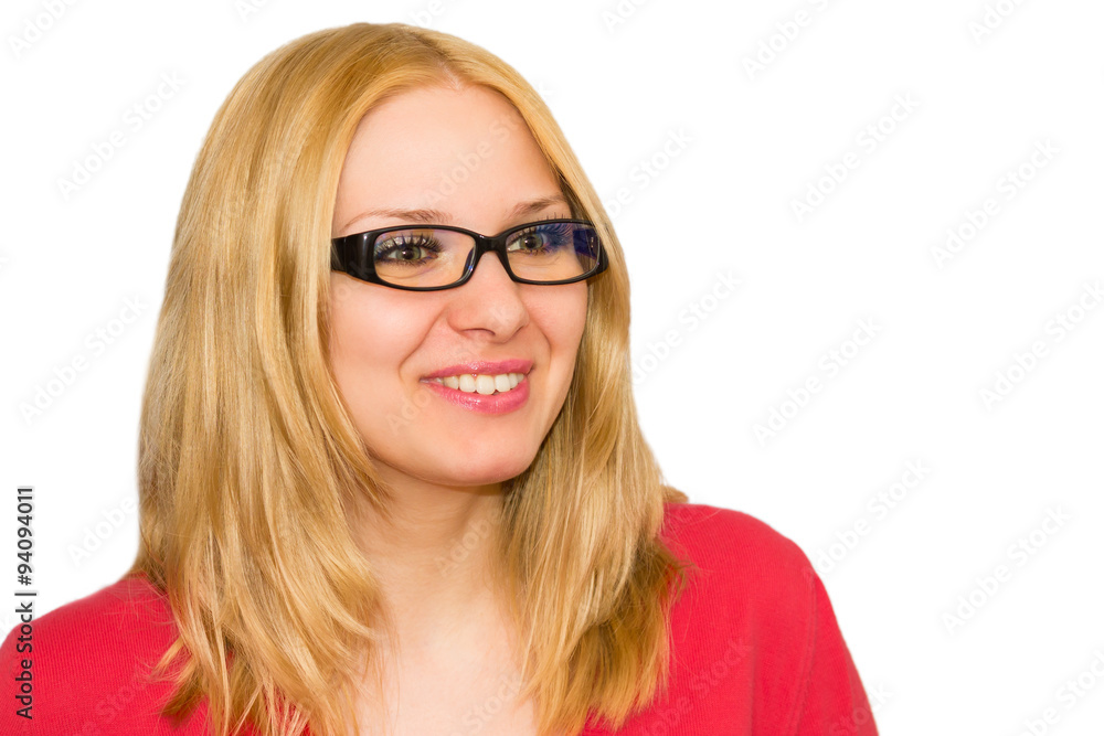  Young woman with glasses expresses interest