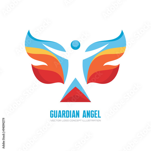 Guardian angel - vector logo concept illustration. Human character with colored wings. Butterfly logo. Christmas sign. Vector logo template. Design element.