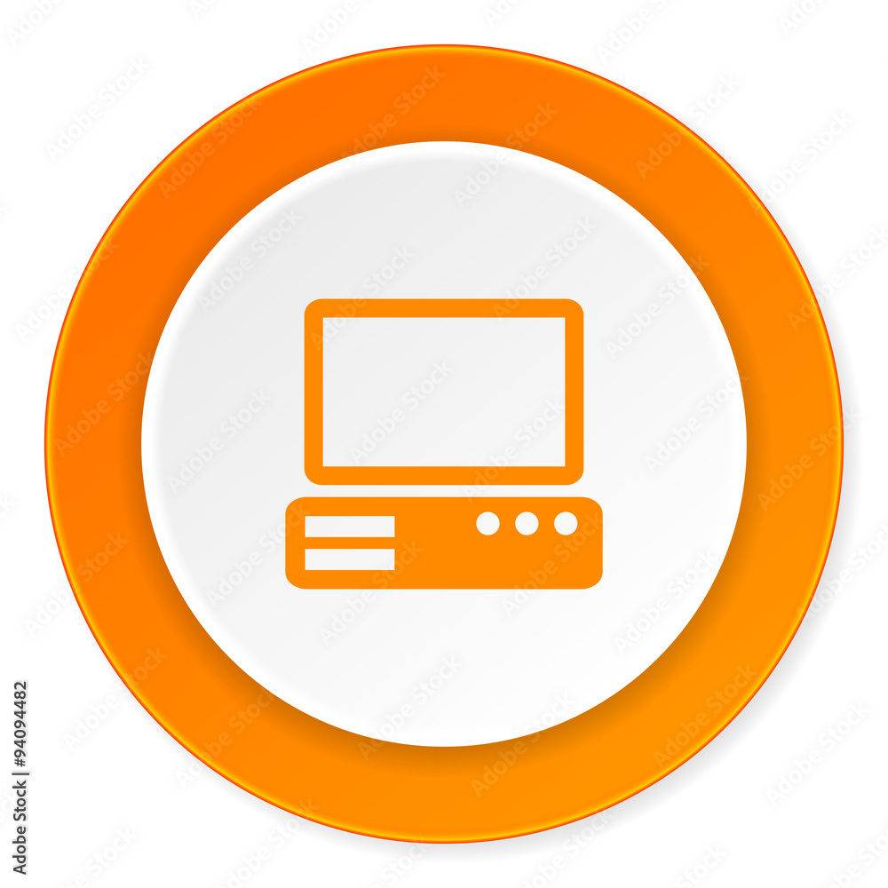 computer orange circle 3d modern design flat icon on white background computer orange circle 3d modern design flat icon on white background