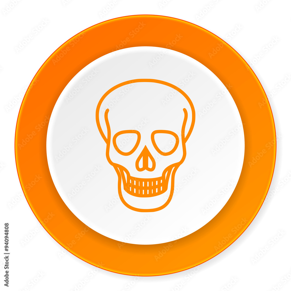 skull orange circle 3d modern design flat icon on white background skull orange circle 3d modern design flat icon on white background