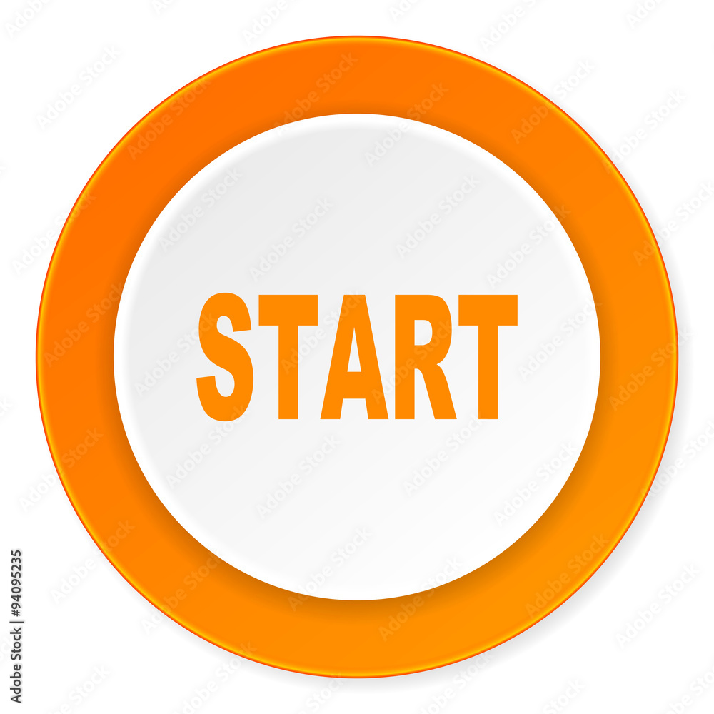 start orange circle 3d modern design flat icon on white background start orange circle 3d modern design flat icon on white background