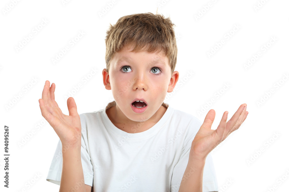 Portrait of emotional little boy on white background Portrait of emotional little boy on white background