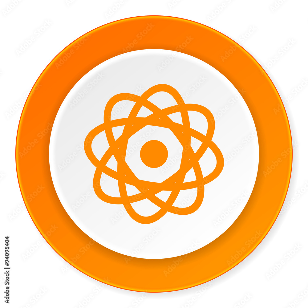 atom orange circle 3d modern design flat icon on white background atom orange circle 3d modern design flat icon on white background