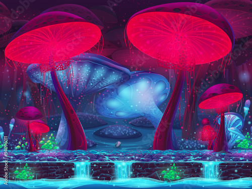 Magic Mushroom Hollow - mystical background (seamless)