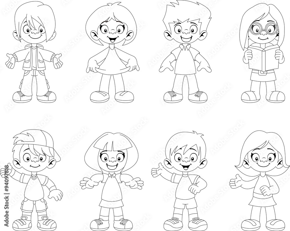 Group of happy cartoon children. Cute kids.