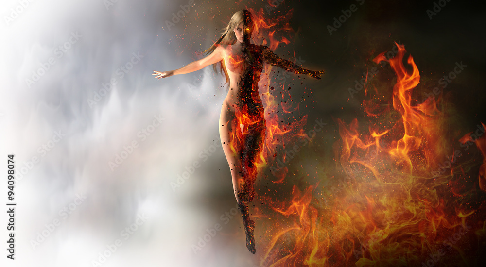 Naklejka premium Magiczna kobieta przywołuje ogień