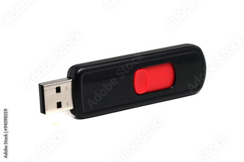 black USB flash drive on a white background