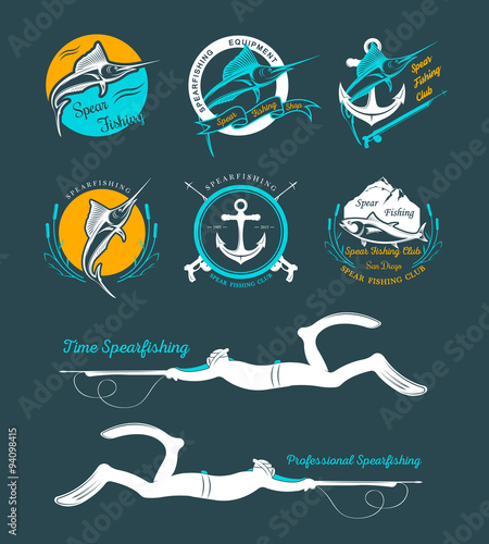 Big Set of Logos, Badges and Icons Spearfishing