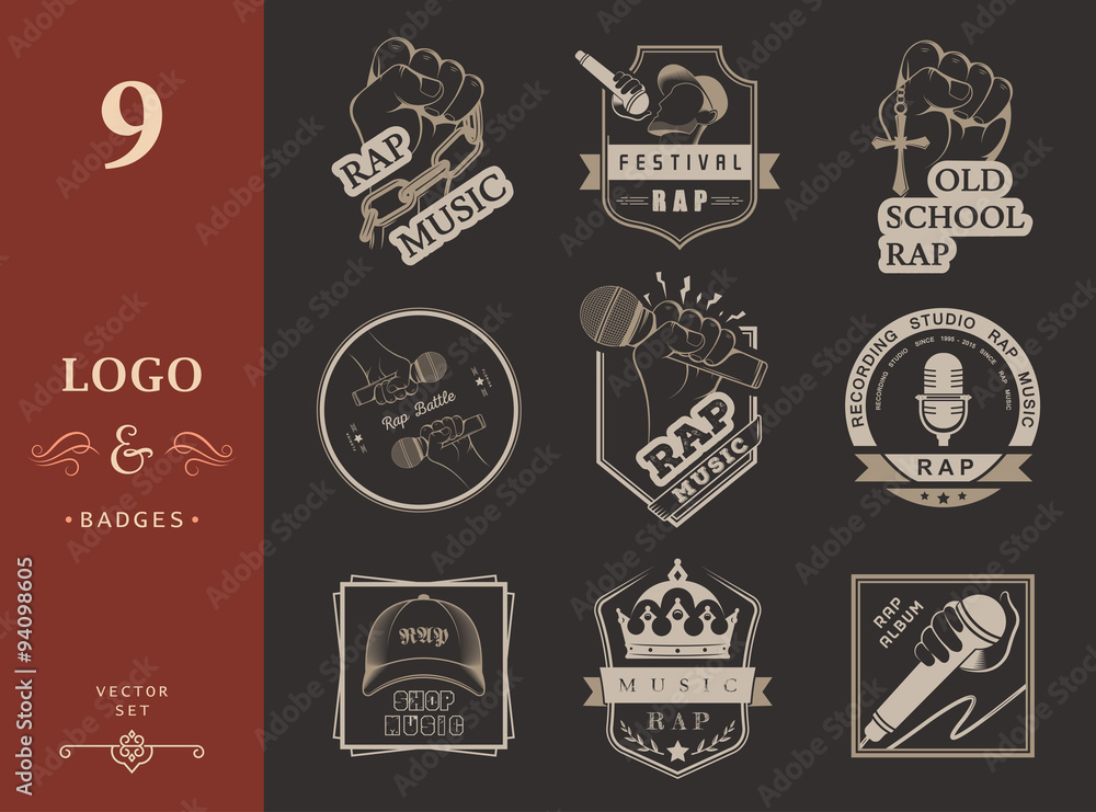 Fototapeta premium Set logos and Badges Rap Music