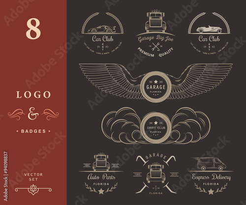 Set of vintage badges car club and garage