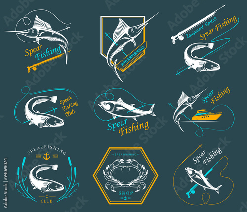 Big Set of Logos, Badges and Icons Spearfishing