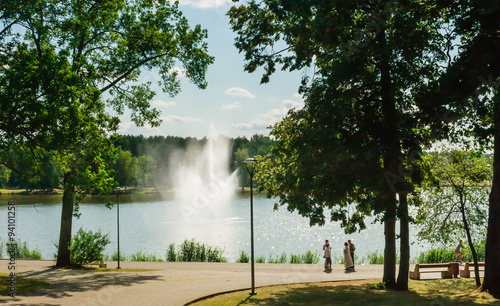 Fountain in lake Druskonis. Resort Druskininkai. Lithuania photo