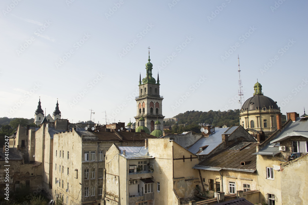 View from a height on the attractions of Lviv