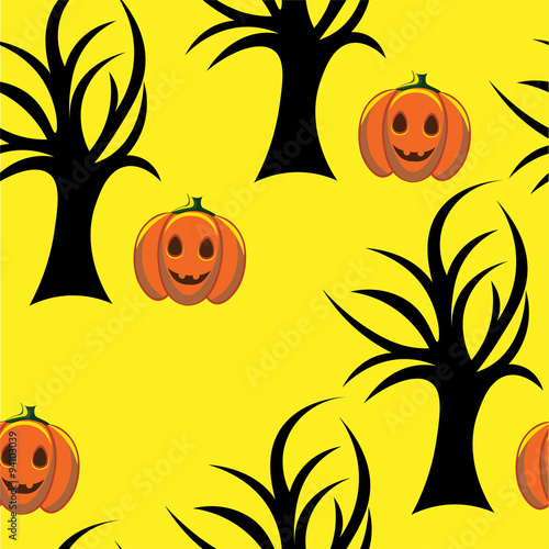 Seamless tree pumpkin on yellow