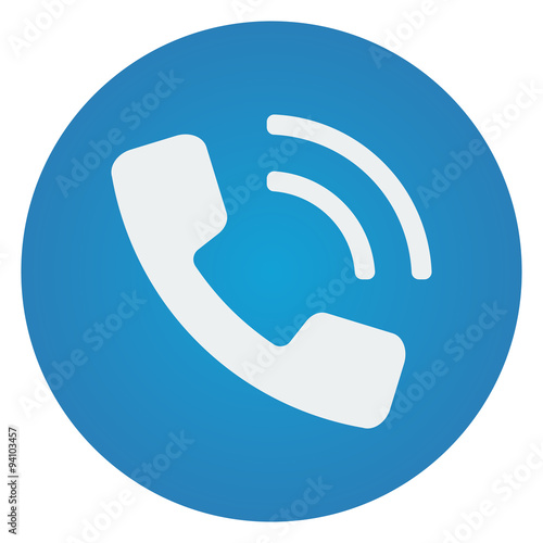 Flat white Phone icon on blue circle