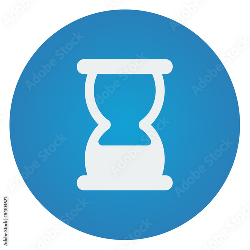 Flat white Hourglass icon on blue circle