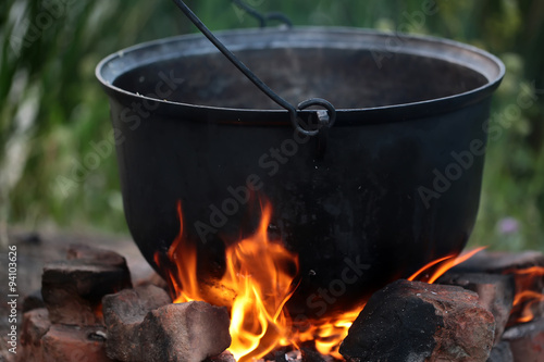 Cauldron on open fire
