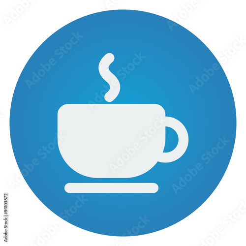 Flat white Coffee icon on blue circle