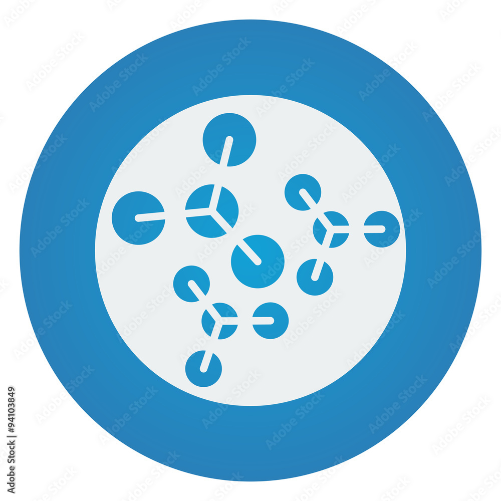 Flat white Molecules icon on blue circle Flat white Molecules icon on blue circle