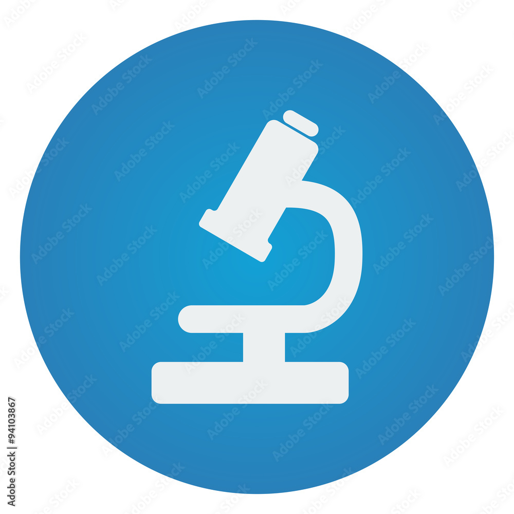 Flat white Microscope icon on blue circle Flat white Microscope icon on blue circle