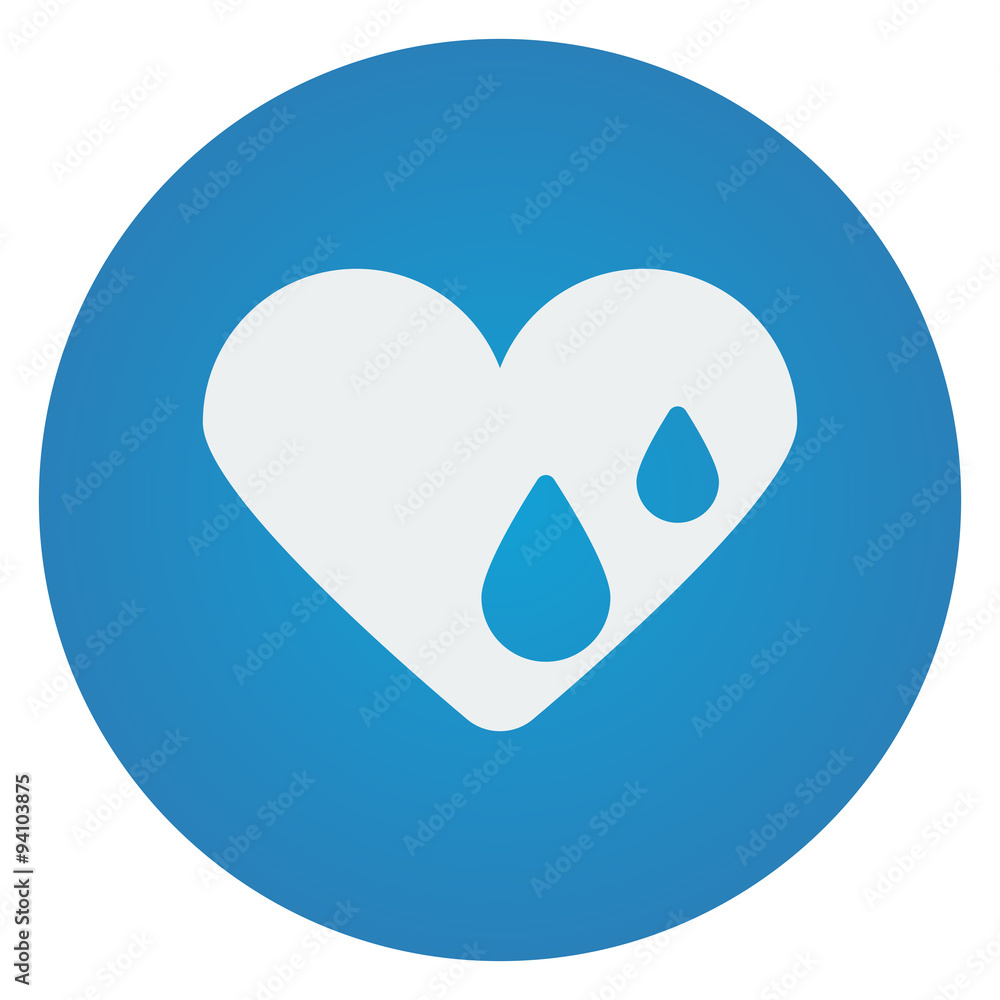 Flat white Heart Water icon on blue circle
