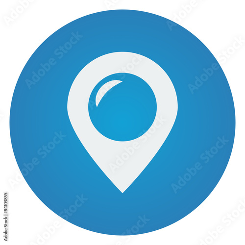 Flat white Place icon on blue circle