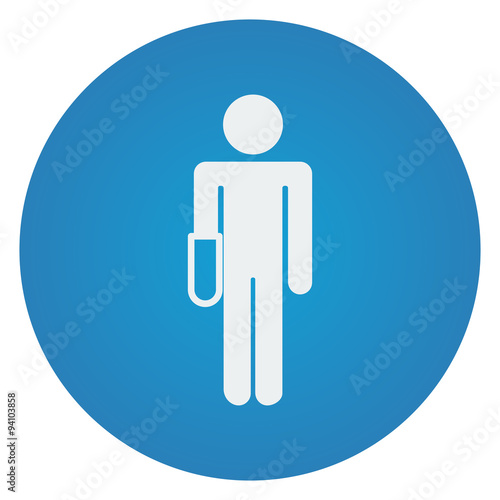 Flat white Hand icon on blue circle