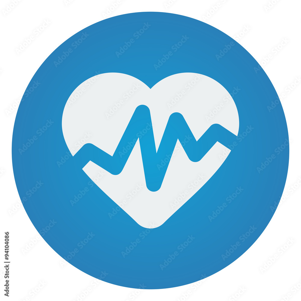 Flat white Heart Rate Pulse icon on blue circle Flat white Heart Rate Pulse icon on blue circle