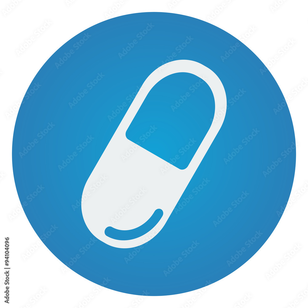 Flat white Pill icon on blue circle Flat white Pill icon on blue circle