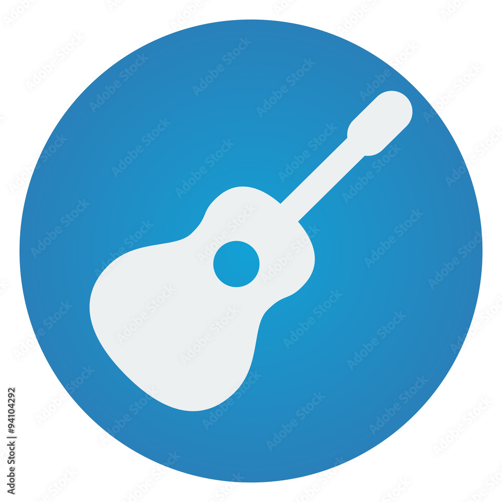 Flat white Guitar icon on blue circle Flat white Guitar icon on blue circle