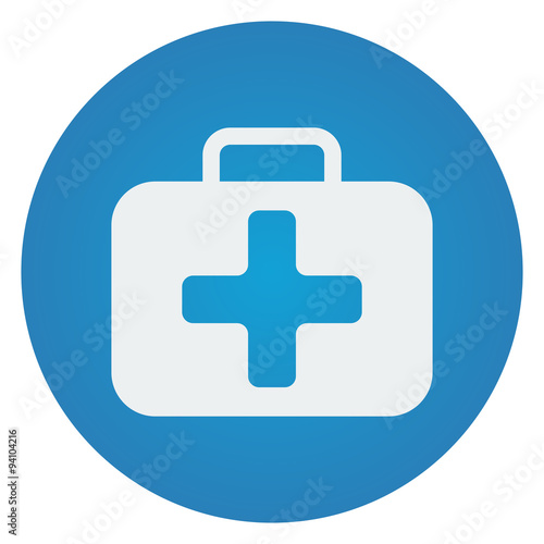 Flat white First Aid Kit icon on blue circle