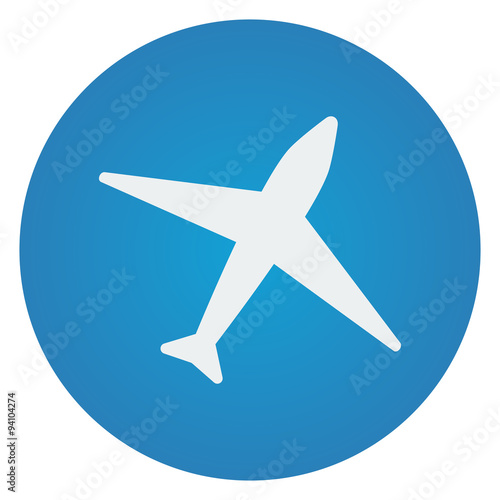Flat white Airplane icon on blue circle