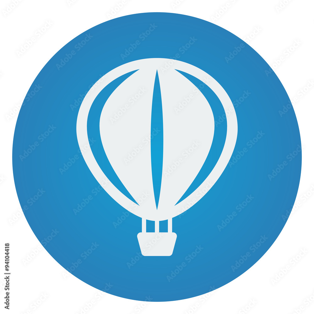 Flat white Air Balloon icon on blue circle Flat white Air Balloon icon on blue circle