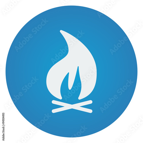 Flat white Bonfire icon on blue circle