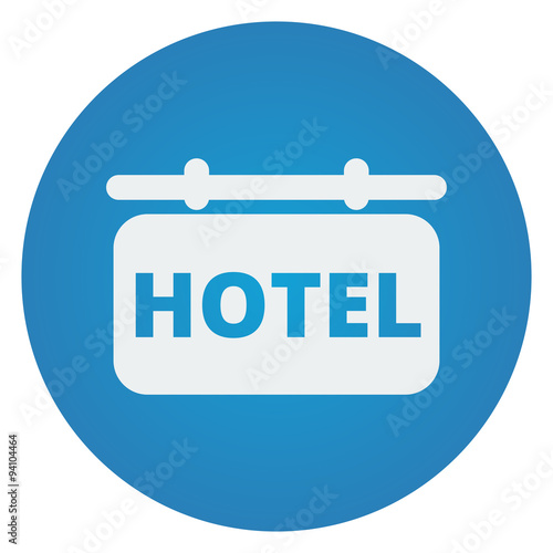 Flat white Hotel Sign icon on blue circle
