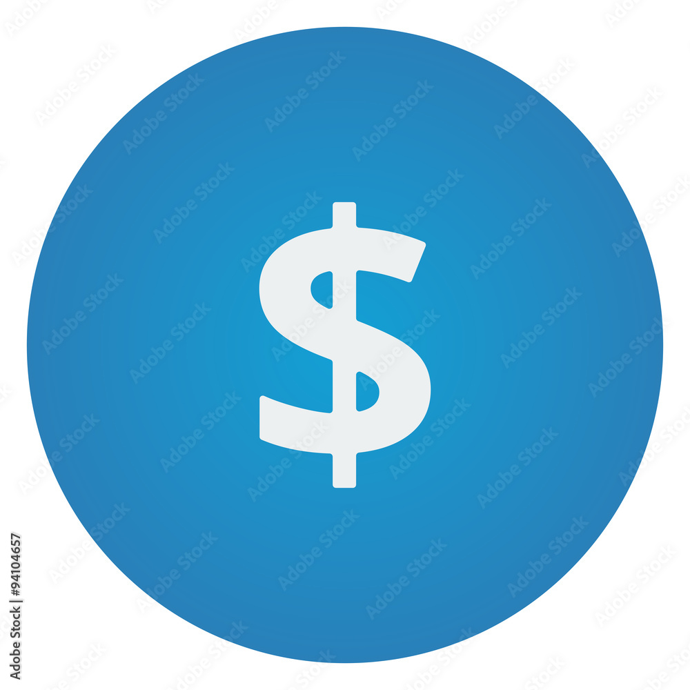 Flat white Dollar icon on blue circle Flat white Dollar icon on blue circle