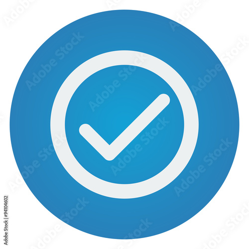 Flat white Confirm icon on blue circle