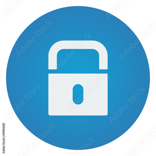 Flat white Lock icon on blue circle