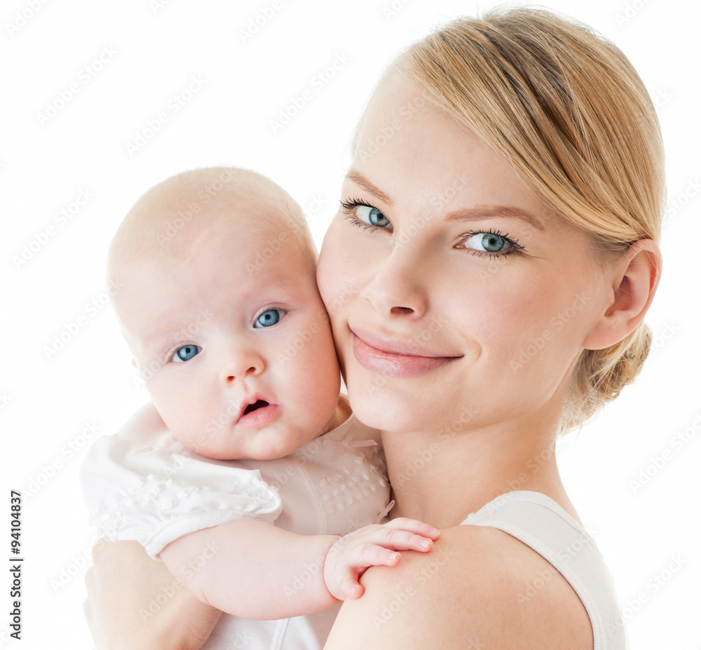 Young mother with a charming baby.Happy cheerful family. isolate Young mother with a charming baby.Happy cheerful family. isolate