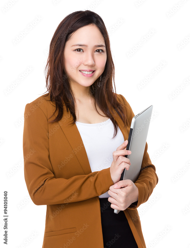 Asian Businesswoman hold with laptop computer Asian Businesswoman hold with laptop computer