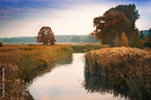 Fototapeta Naklejka Na Ścianę i Meble -  Elk River estuary to the Lake Haleckie. Masuria, Poland.