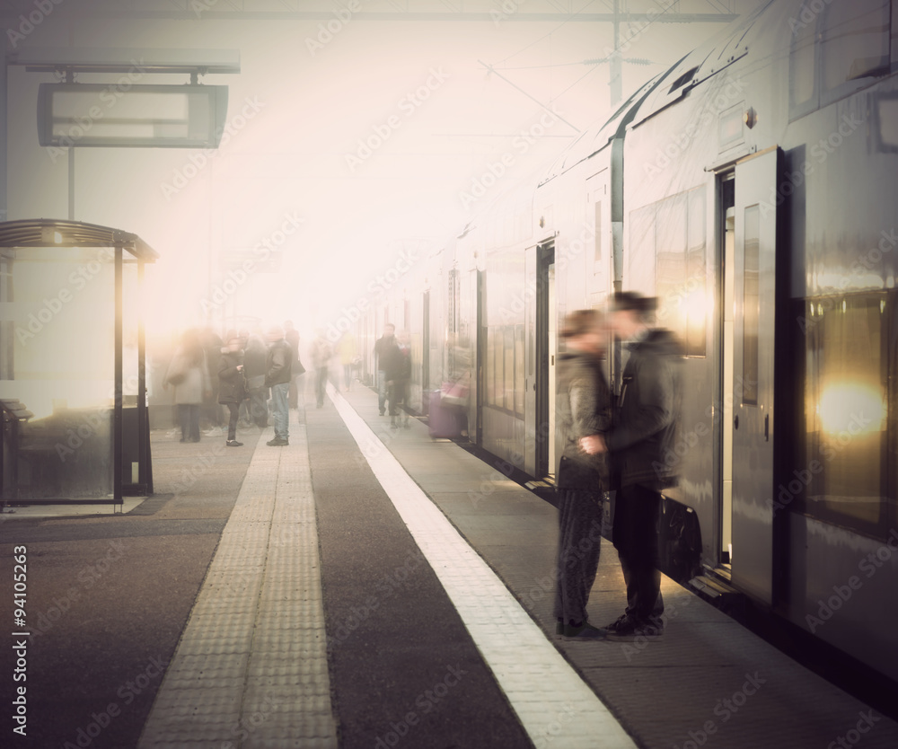 Fototapeta premium Young couple at train station