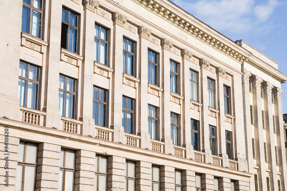 The facade of a historic building