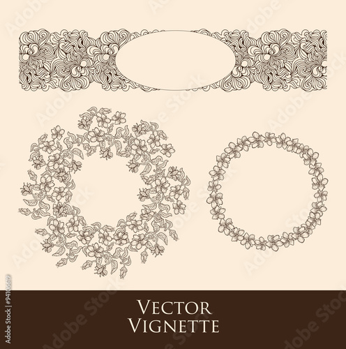 Vector set of vintage vignettes in Victorian style. Ornate element for design. Ornamental pattern for wedding invitations, birthday and greeting cards. Set of vignettes and decoration for pages.
