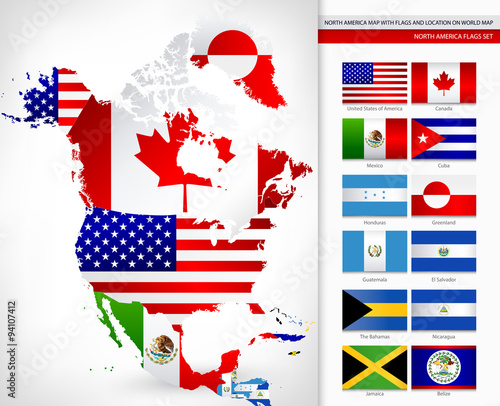 North America Map with Flags